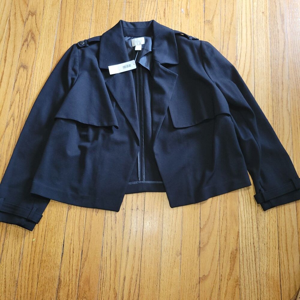 Chico's Black Cropped Trench Coat Jacket Open Front Notched Lapel Size 3 XL NWT